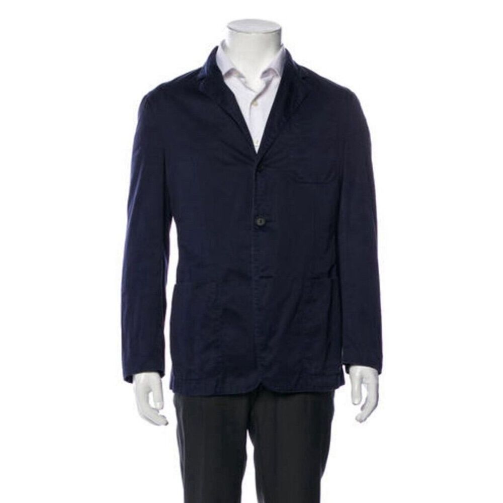 Prada Authentic Solid Navy Blue Long Sleeve Sport Coat Jacket Blazer 48 Medium